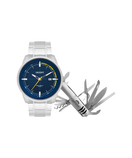 kit relógio masculino orient mbss1295kb99d1sx analógico calendário prateado UNICO kit relógio masculino orient mbss1295kb99d1sx analógico calendário prateado UNICO