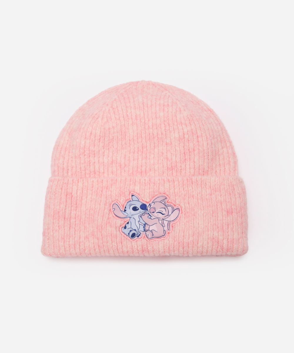 gorro infantil texturizado stitch e angel rosa