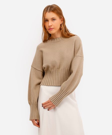 suéter cropped feminino de tricot bege PP