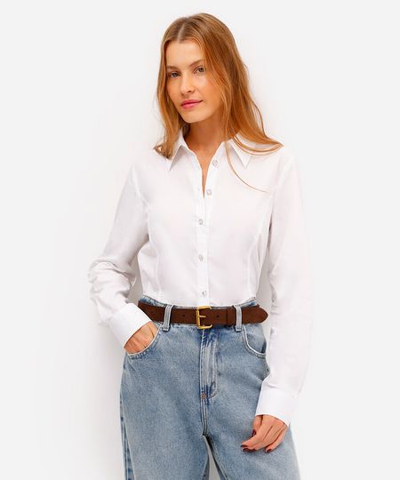 camisa feminina de algodão manga longa off white GG