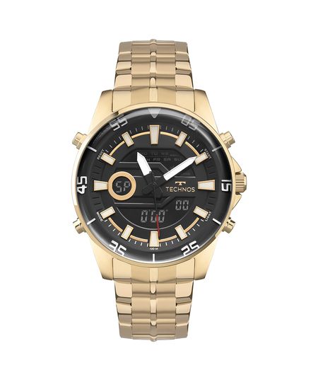 relógio masculino technos ad1388baa1p multifunção dourado UNICO