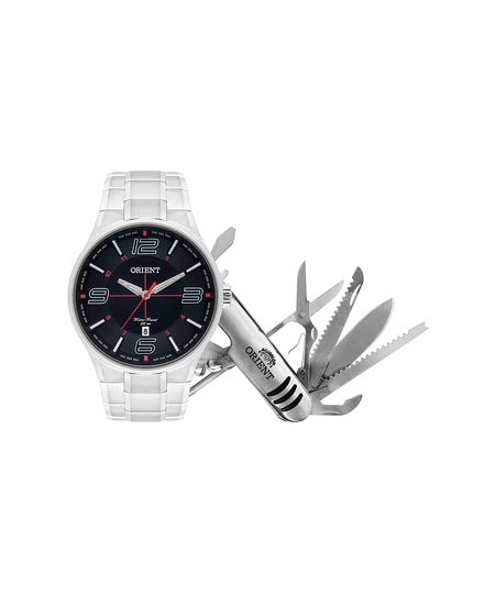kit relógio masculino orient mbss1306ke29p2sx analógico calendário prateado UNICO