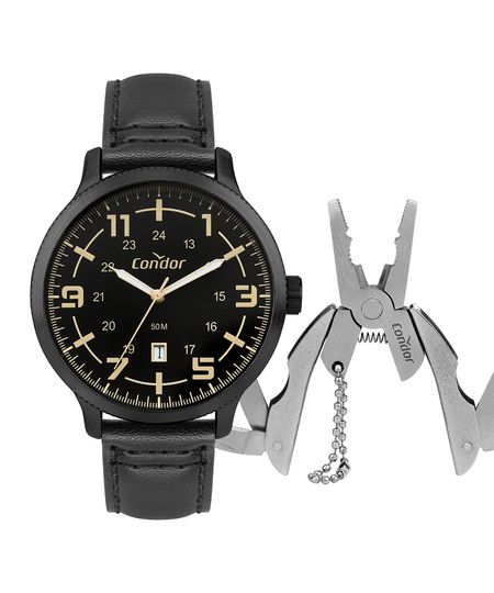 kit relógio masculino condor co2115myuk5p analógico preto UNICO