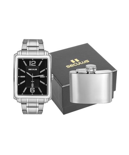 kit relógio masculino seculus 23706g0svna3k analógico calendário prateado UNICO kit relógio masculino seculus 23706g0svna3k analógico calendário prateado UNICO