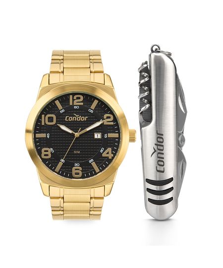kit relógio masculino condor co2117afk4p analógico dourado UNICO