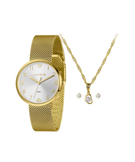 kit relógio feminino lince lrgh209l36k09ss2kx analógico dourado UNICO kit relógio feminino lince lrgh209l36k09ss2kx analógico dourado UNICO