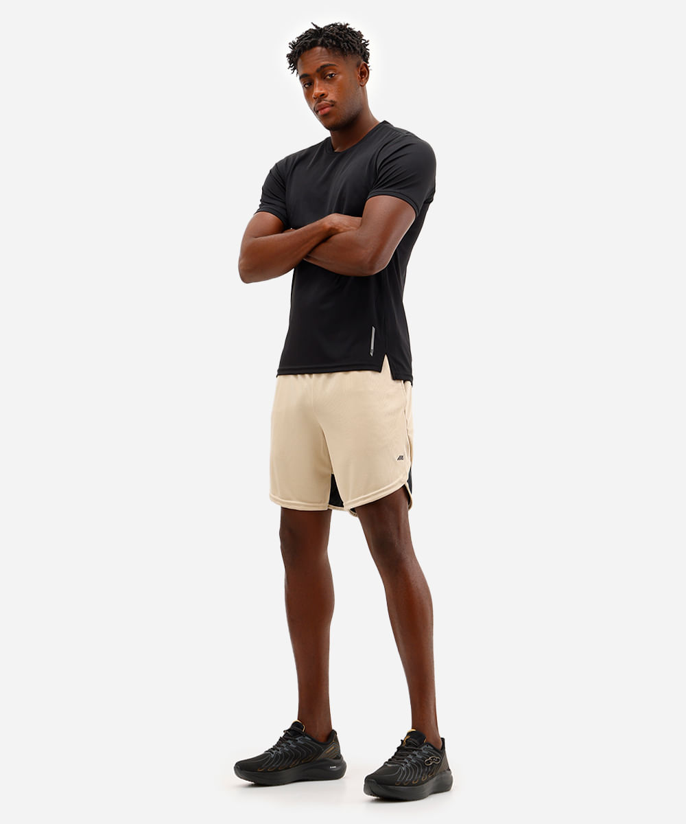short masculino esportivo ace texturizado com recorte - bege