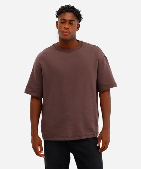 camiseta oversized masculina de moletom sem felpa marrom P