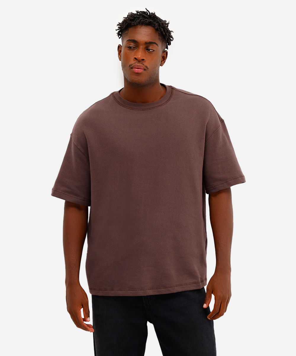camiseta oversized masculina de moletom sem felpa marrom