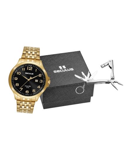 kit relógio masculino seculus 44215gpsvda4k analógico calendário dourado UNICO kit relógio masculino seculus 44215gpsvda4k analógico calendário dourado UNICO