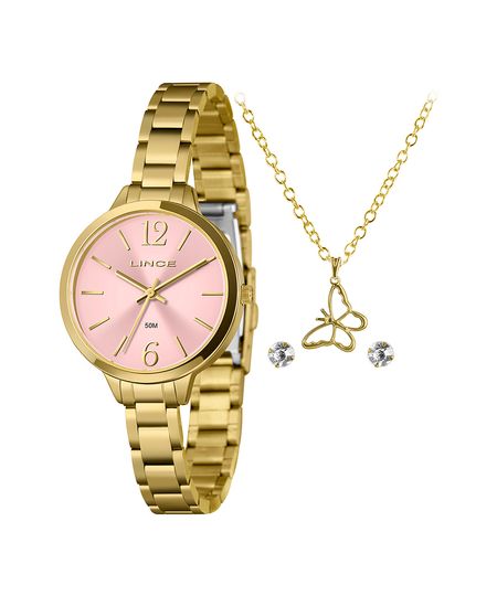 kit relógio feminino lince lrg4784l34k06nr2kx analógico dourado UNICO kit relógio feminino lince lrg4784l34k06nr2kx analógico dourado UNICO