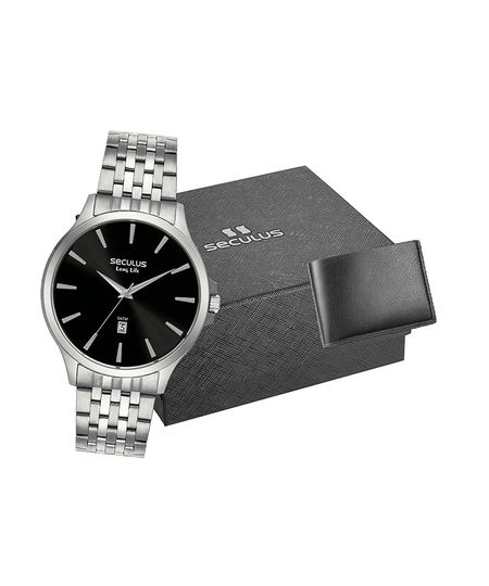 kit relógio masculino seculus 44214g0svna1k analógico calendário prateado UNICO kit relógio masculino seculus 44214g0svna1k analógico calendário prateado UNICO