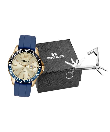 kit relógio masculino seculus 44220gpsvdu2k analógico calendário dourado UNICO kit relógio masculino seculus 44220gpsvdu2k analógico calendário dourado UNICO