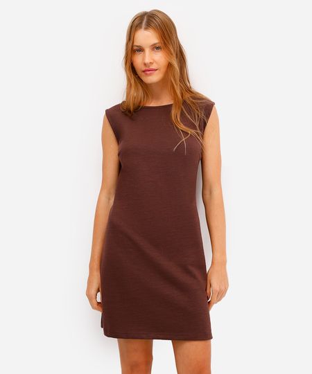 vestido curto decote redondo - marrom PP