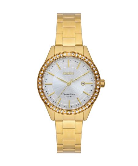 relógio feminino orient fgss1255s1kx analógico calendário dourado UNICO