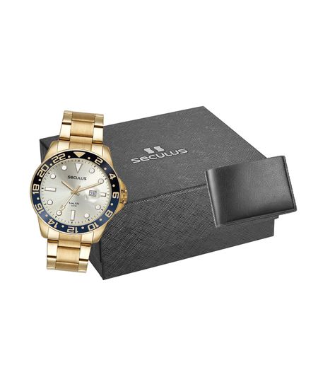 kit relógio masculino seculus 44210gpsvda4k analógico-calendário dourado UNICO kit relógio masculino seculus 44210gpsvda4k analógico-calendário dourado UNICO