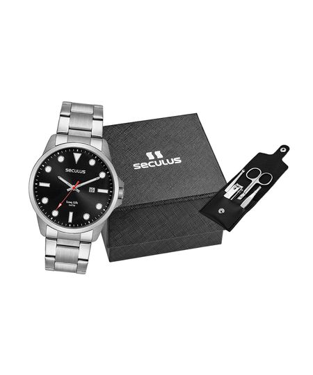 kit relógio masculino seculus 44217g0svna1k analógico-calendário prateado UNICO kit relógio masculino seculus 44217g0svna1k analógico-calendário prateado UNICO