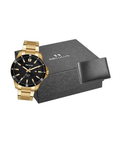 kit relógio masculino seculus 44203gpsvda4k analógico calendário dourado UNICO kit relógio masculino seculus 44203gpsvda4k analógico calendário dourado UNICO