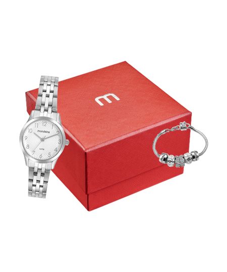 kit relógio feminino mondaine 32696l0mvne3kc analógico prateado UNICO