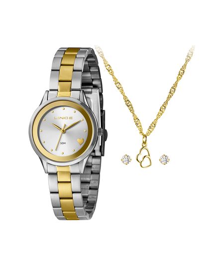 kit relógio feminino lince lrth231l30k0cus1sk analógico prateado UNICO