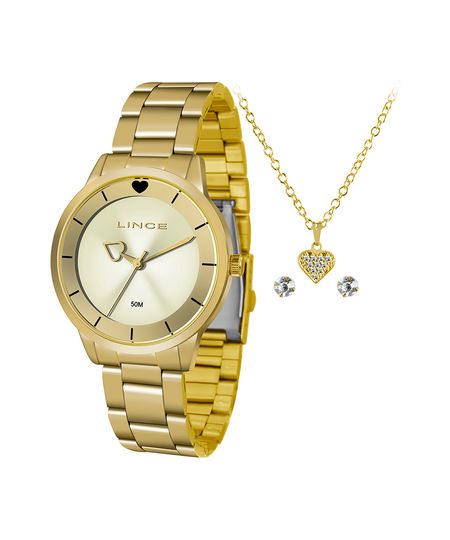 kit relógio feminino lince lrg4572lka4cc1kx analógico dourado UNICO