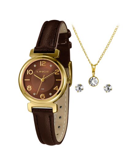kit relógio feminino lince lrch176l28k00mn2nx analógico dourado UNICO
