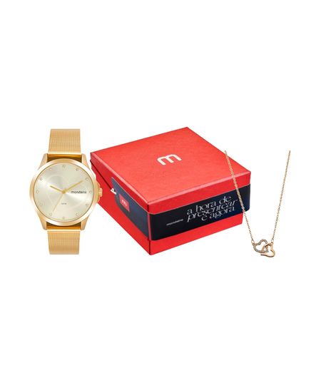 kit relógio feminino mondaine 32775lpmkde1k1 analógico dourado UNICO