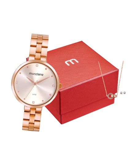 kit relógio feminino mondaine 32672lpmvre2kc analógico rosa UNICO