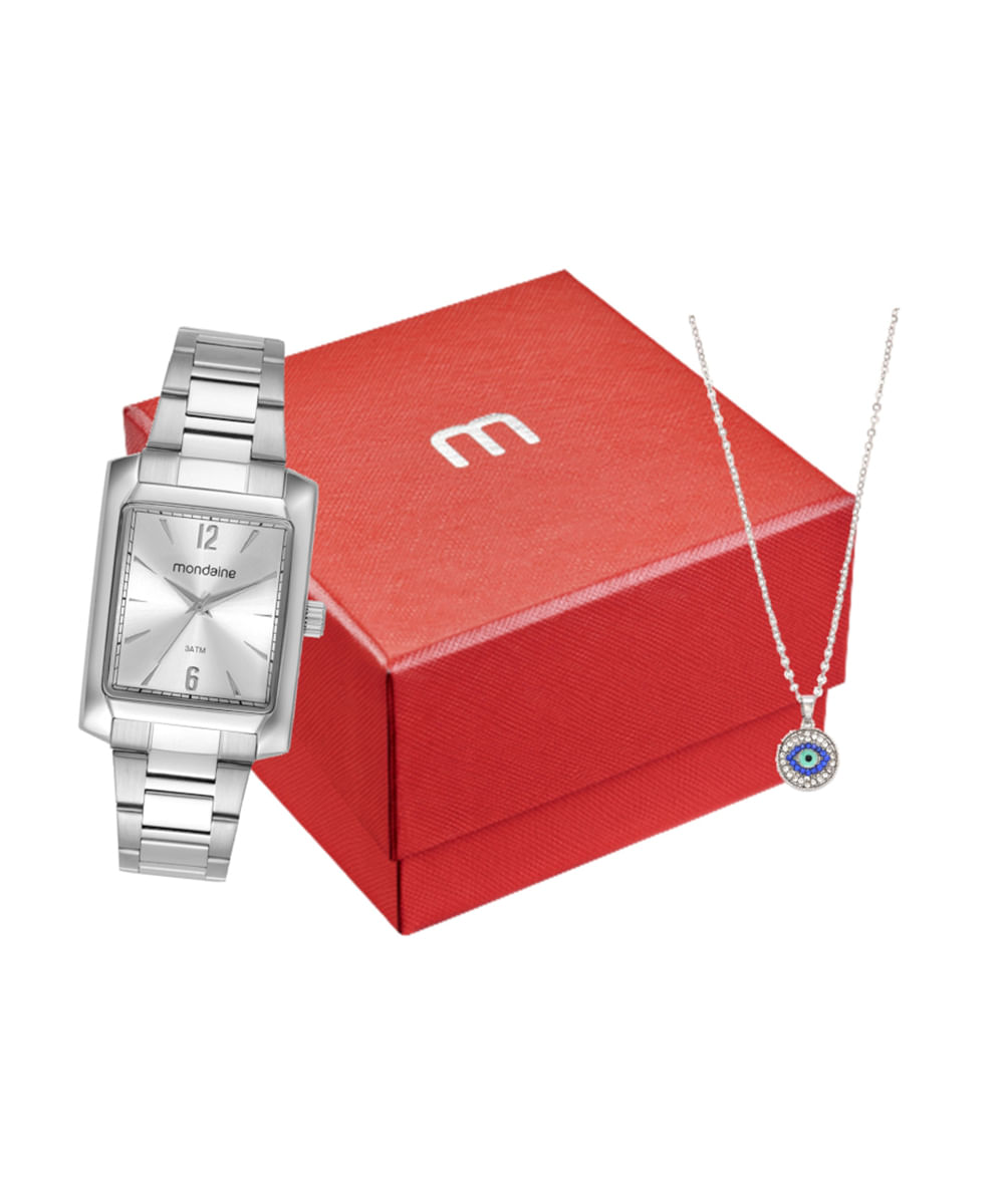 kit relógio feminino mondaine 32417l0mvne3kc analógico prateado
