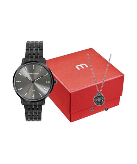 kit relógio feminino mondaine 32666lpmvpe2kc analógico preto UNICO