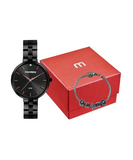 kit relógio feminino mondaine 32670lpmvpe3kc analógico preto UNICO