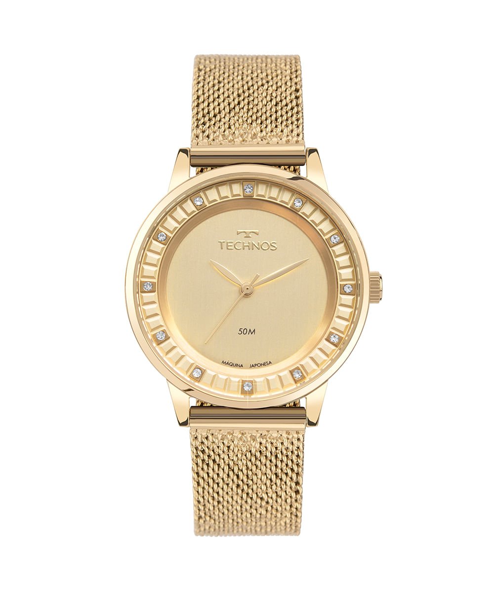 relógio feminino technos 2035mzc1d analógico dourado