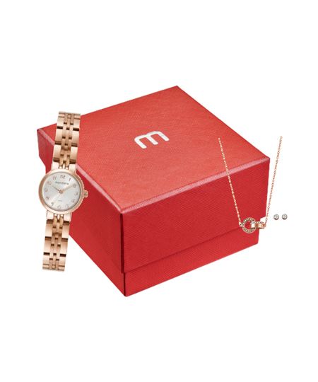 kit relógio feminino mondaine 32391lpmvre3kc analógico rosê UNICO