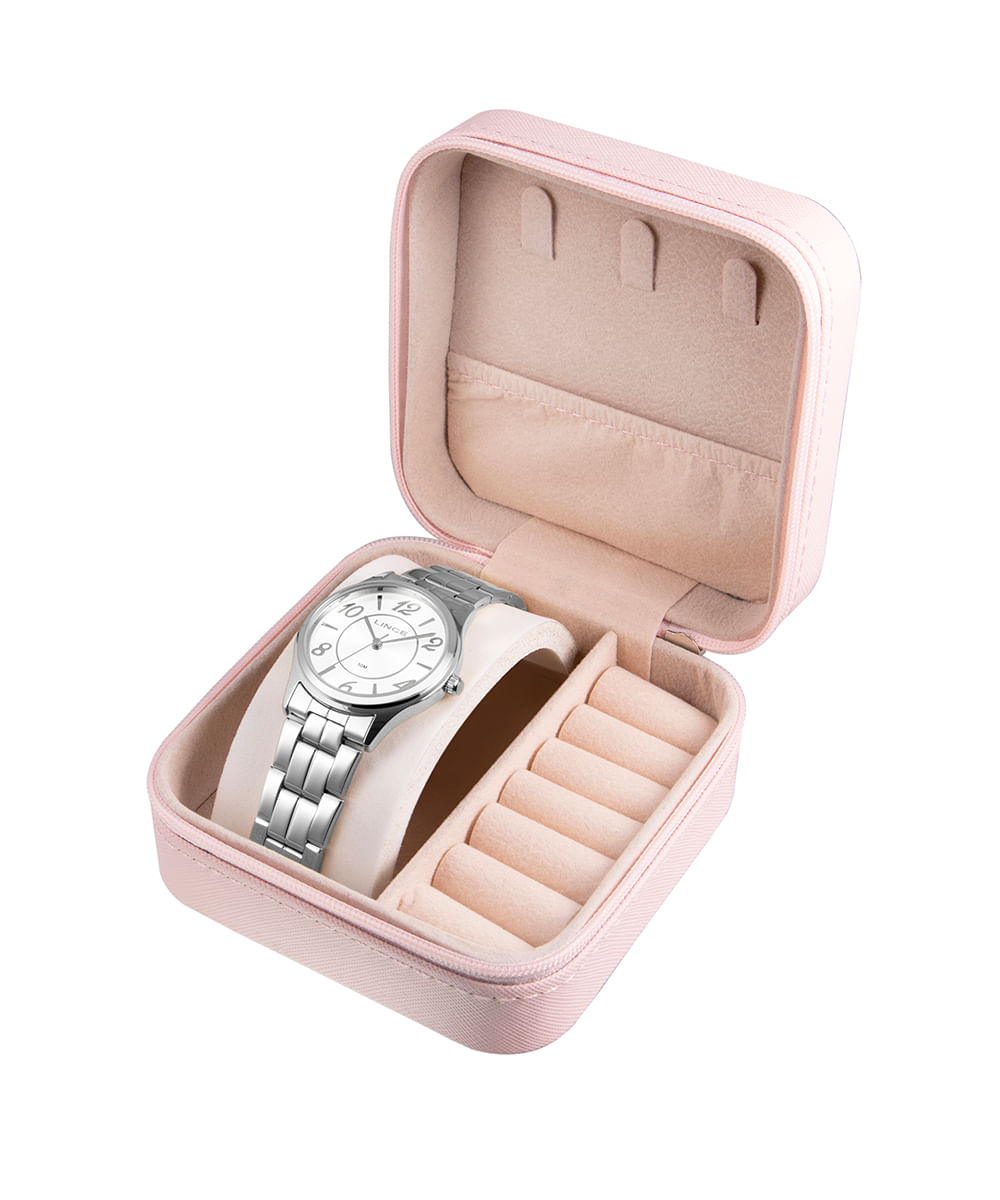kit relógio feminino lince lrmm040l34b2sx analógico prateado