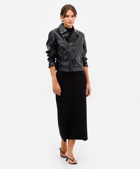 saia longa feminina de tricot canelada preta M saia longa feminina de tricot canelada preta M