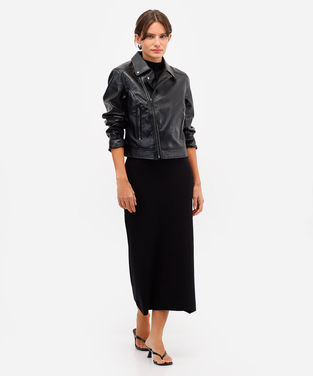 Vista 2 saia longa feminina de tricot canelada preta C&A Preto C&A Preto