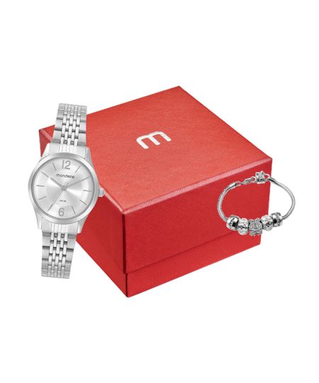 kit relógio feminino mondaine 32698l0mvne3kb analógico prateado UNICO