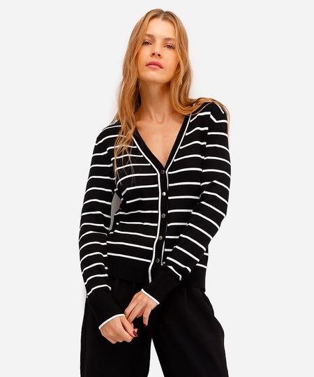 cardigan feminino de viscose listrado preto GG