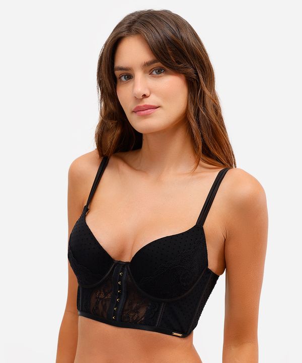 sutiã cropped de renda tule poá com bojo e aro verde - preto 46