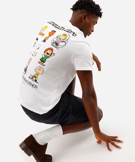 camiseta masculina de algodão manga curta snoopy off white P camiseta masculina de algodão manga curta snoopy off white P