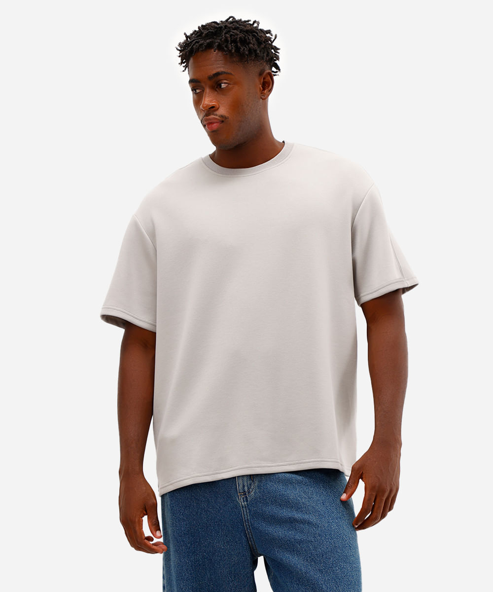 camiseta masculina manga curta com recorte cinza
