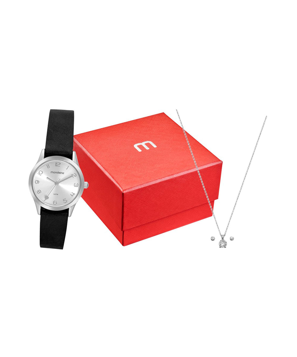 kit relógio feminino mondaine 32793l0mknh2k1 analógico prateado
