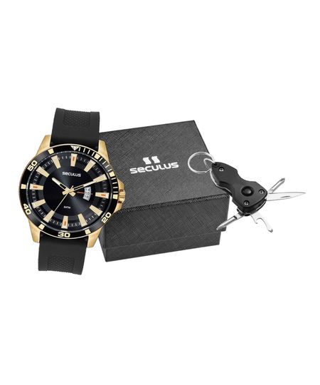 kit relógio masculino seculus 44226gpsvdu3ka analógico-calendário dourado UNICO