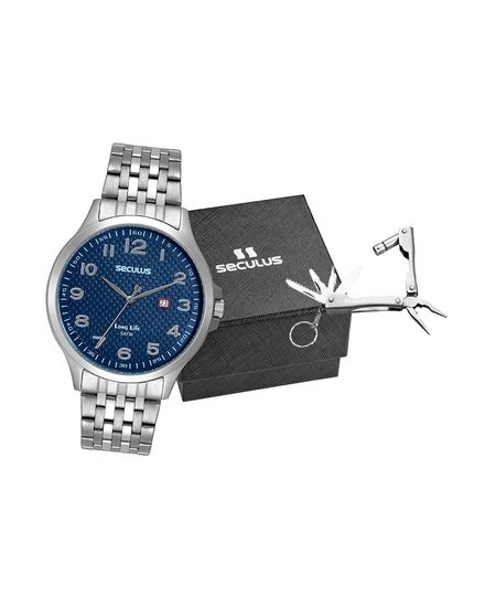 kit de relógio masculino seculus 44215g0svna1k analógico calendário prateado UNICO