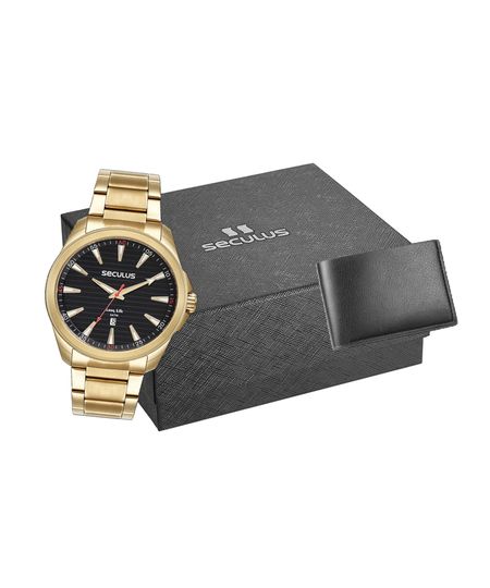kit de relógio masculino seculus 77239gpsvda2k analógico calendário dourado UNICO kit de relógio masculino seculus 77239gpsvda2k analógico calendário dourado UNICO