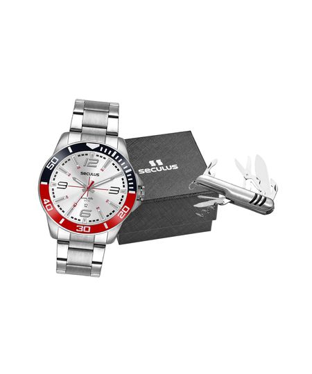 kit de relógio masculino seculus 44212g0svna2k analógico calendário prateado UNICO kit de relógio masculino seculus 44212g0svna2k analógico calendário prateado UNICO