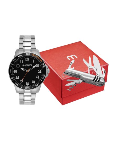 kit relógio masculino mondaine 99731g0mvne3kk analógico prateado UNICO