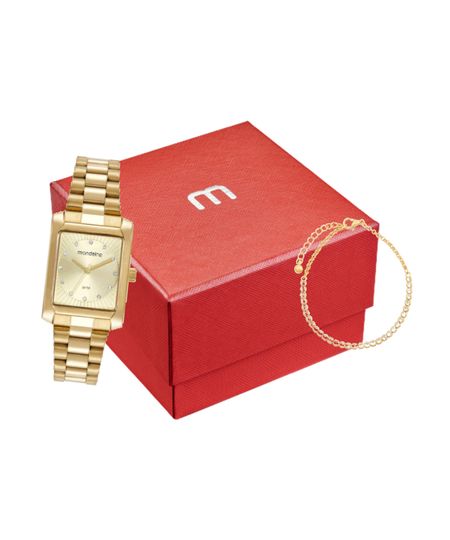 kit relógio feminino mondaine 32480lpmvde1ka analógico dourado UNICO