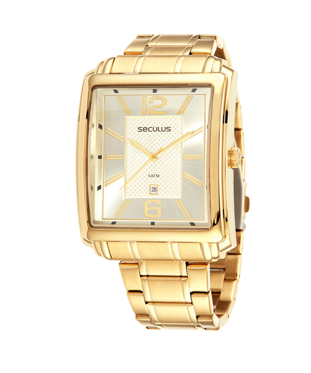 relógio masculino seculus 23706gpsvda1 analógico calendário dourado