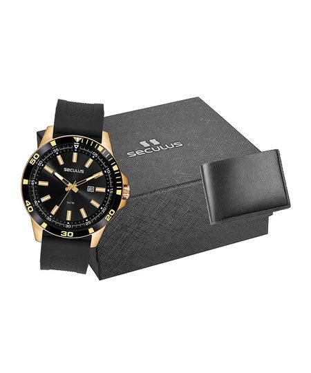 kit de relógio masculino seculus 44227gpsvdu3k analógico calendário dourado UNICO kit de relógio masculino seculus 44227gpsvdu3k analógico calendário dourado UNICO